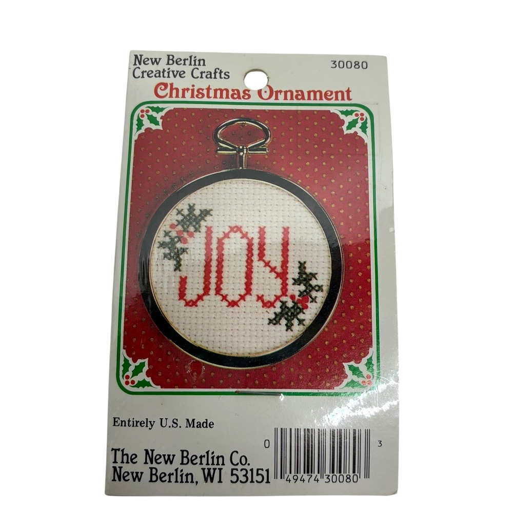 New Berlin Christmas Ornament Kit Red Joy Holly Cross Stitch 30080